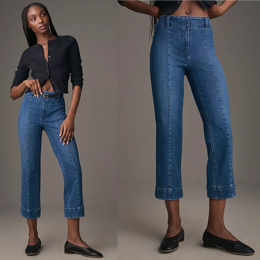 Pilcro Womens Slim 70s High Rise‎ Crop Flare Jeans 26 Petite Dark Wash Retro